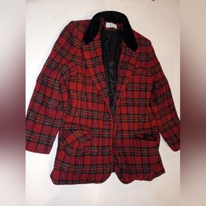 Long Elegant Legs Vintage Women's tartan-Plaid red Wool suit  Blazer Jacket  Vin